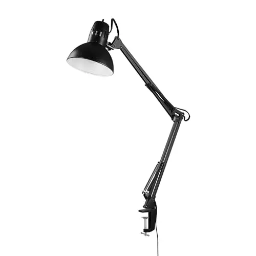 Globe Electric 56963 31.5" Multi-Joint Desk Lamp with Metal Clamp, Black, On/Off Rotary Switch on Shade, Partially Adjustable Swing Arm, Home Essentials, Reading Light, Office Décor