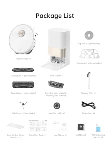 DREAME X40 Ultra Robotic Vacuum with Removable & Liftable Mop, 12,000Pa Suction, Side Brush Extensive Cleaning, 158°F Mop & Washboard Self Cleaning, Auto-Empty, Auto Refill, liftable Brushes White 9