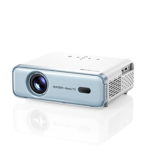 Aurzen Roku TV Smart Projector with Wifi and Bluetooth, Roku Streaming Experience Built-in, 1080P FHD, Dolby Audio, Auto Focus & Keystone, Zoom, Movie Portable Outdoor Mini Projector, Blue