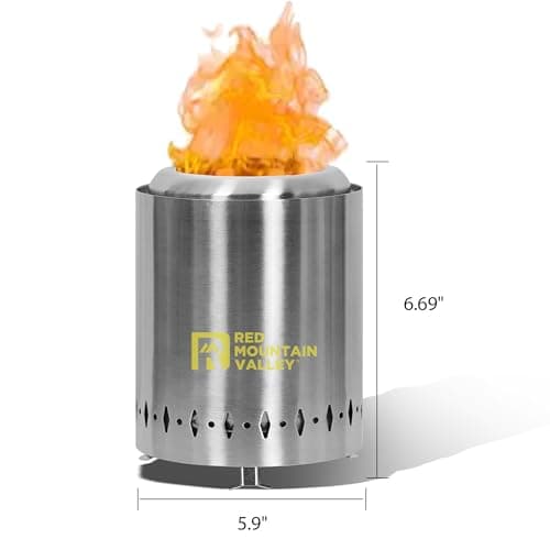 Red Mountain Valley Smokeless Tabletop Fire Pit with Mat, Portable Mini Low Smoke Camping Stove, with Travel Bag and Fireproof Mat, Stainless Steel Grey, for Outdoor Enthusiasts 9