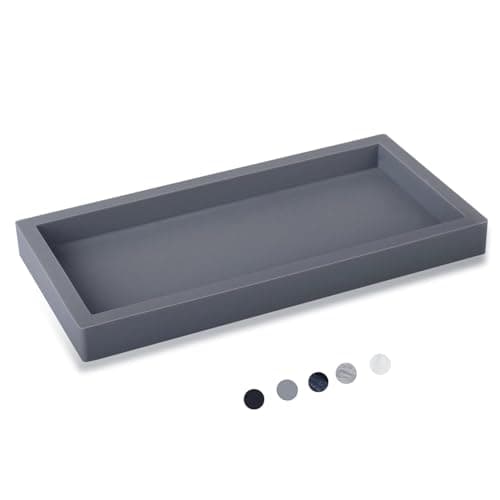 Small Silicone Bathroom Vanity Tray Rectangle Soap and Sponge Holder Kitchen Sink Organizer for Scrubber, Lotion Bottles, Perfume, Jewelry, Candle, Key Trinket Ring, Grey