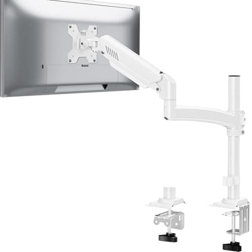 ErgoFocus Single Monitor Mount Holds Max 22lbs, 13-32 inch Monitor Desk Mount, Height Adjustable Tall Monitors Arm, Monitors Stand with Tilt Swivel Rotation, VESA 75 100mm, White, Freelift