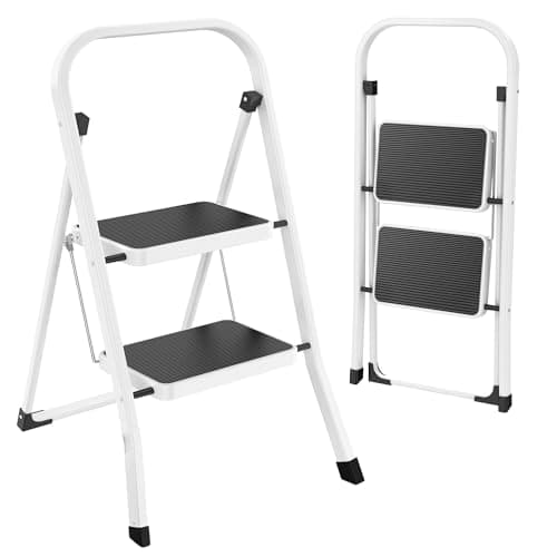 HBTower Step Ladder Folding Step Stool for Adults with Anti-Slip Pedal,330 lbs Capacity for Kitchen, Home,White