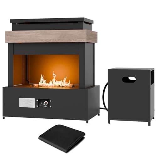 EAGLE PEAK Outdoor Propane Fireplace 50,000 BTU Gas Fireplace with Storage & Adjustable Flame, Patio Heater for Decks Backyards, Gray/Beige 9