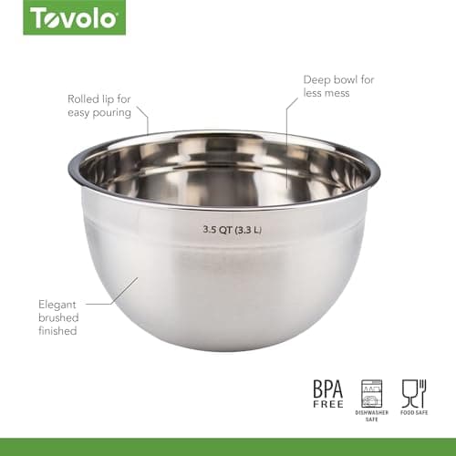 Tovolo Medium Stainless Steel Mixing Bowl 3.5 Quart Nesting Metal Bowl with Rounder Lip Edge, Dishwasher Safe Single Metal Bowl Kitchen Prep Essential, Whisking Bowl for Baking and Cooking 8
