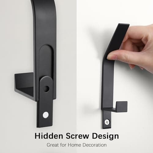 6 Pack Coat Hooks Wall Mount - Heavy Duty Hat Hangers, Large Wall Hooks for Mudroom Entryway Bathroom, Decorative Metal Hook Rack for Hanging Purse, Baseball Cap, Key, Backpack, Towel, Robe (Black) 5