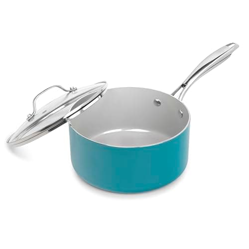 Gotham Steel 3 Quart Saucepan with Lid, Ceramic Nonstick 3Qt Sauce Pan Pot for Cooking, Non Toxic PFOA PFOS Free, Stay Cool Handle, Oven & Dishwasher Safe