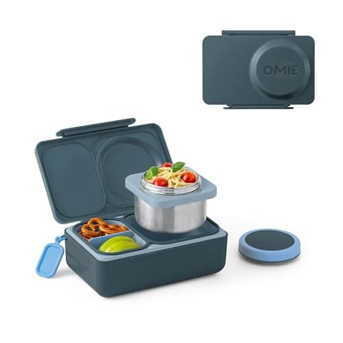 Omie OmieBox UP bento Box for Kids | Insulated Lunch Box | Leak Proof Vacuum Insulated Thermal Food jar | Cooler ice Pack | 2 Compartments (Graphite)