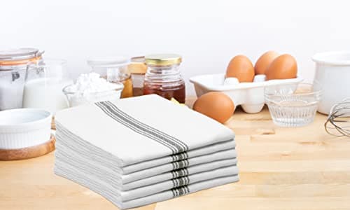 Cotton Craft - Scandia Stripe 12 Pack - Pure Cotton - Professional Commercial Restaurant Grade Kitchen Dish Tea Towel Cloth Napkins - Low Lint Sturdy Weave - Reusable - 16x28-30 Ounces - Charcoal 7