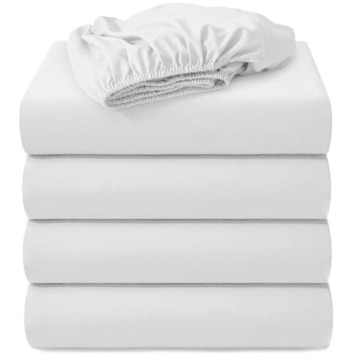 Hotella 4 Pack 100% Microfiber 60"x80" Queen Size Fitted Sheet Only, Hotel Quality Deep Pocket Bottom Sheet, Up to 14 inch Bedding Matress Protector, Snug fit and Non-Fade, Stay in Place, White