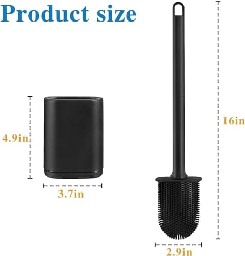 GAXMNS Silicone Toilet Brush and Holder Bendable Efficient Cleaning Wall Mounted Toilet Bowl Brush with Long Handle Brush Head and Silicone Bristles No Rusty Handles Problem (Black) 6