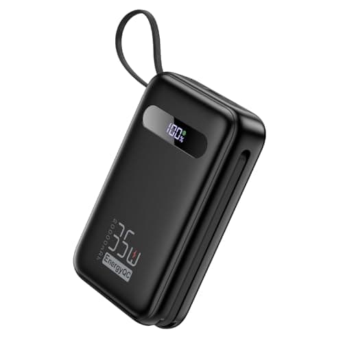 EnergyQC 20000mAh Portable Charger, 35W PD 3.0+QC 4.0 Fast Charging Power Bank with Built-in Lightning & USB-C in&Out Cables, Travel Battery Pack for iPhone 17/16/15/14, Samsung, iPad, Android, Black
