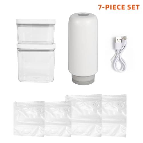 2025 New Handheld Vacuum Sealer for Food storage, Sous Vide and Meal Prep. 1 vacuum machine 2 compact containers and 4 reusable bags, 7-piece Set. Extending freshness up to 5 times longer 6