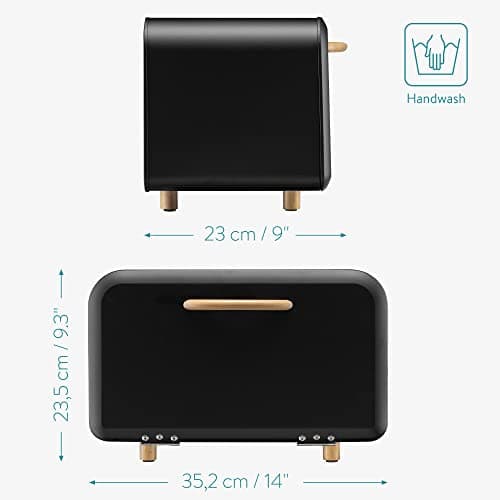Navaris Bread Box - Metal Bread Bin Storage Tin with Front Opening Drop Down Door for Kitchen Counter or Shelf - Breadbox Storage Container - Black 5