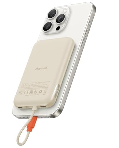 charmast Slim Portable Charger, 5000mAh Fast Charging Power Bank Built in for iPhone Cable, Digital Display Battery Pack Compatible with iPhone 14/14 Pro Max/13/13 Pro Max/12/11/XR/X (No-Wireless)