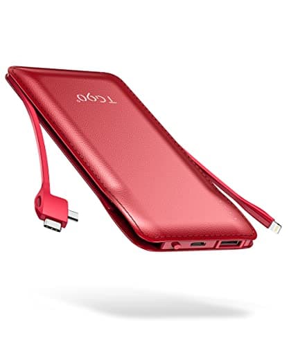 TG90° Portable Charger 10000mah Cell Phone Battery Backup, Ultra Slim Power Bank with Built in Cables(No AC Plug), Portable Phone Charger Battery Packs Compatible with iPhone Android Phones