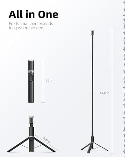 TODI 63" Cell Phone Selfie Stick Tripod, Portable Tripod for iPhone with Wireless Remote, Extendable Smartphone Stand, All-in-1, Compatible with iPhone/Android 7