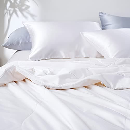 Mommesilk Mulberry Silk Comforter/Duvet/Quilt, 100% Pure Long Strand Silk Filling and Royal Cotton Cover, Soft Breathable, Silk Weight 1.5kg Queen Size 87x90 Inch, All Seasons 9