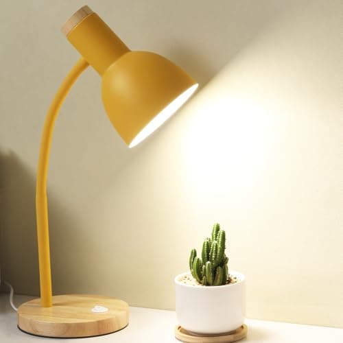 LRXJHHTY Table Lamp,Wooden Adjustable Desk Lamp,Dorm Lamp&Bedside Lamp for Living Room, Bedroom, Kids Room (Yellow)