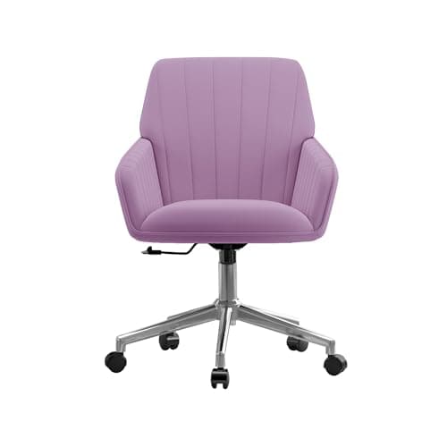 YISHENG Velvet Office Desk Chair with Silver Base, with Wheels,Modern Height Adjustable 360 Degree Swivel Upholstered Vanity Chairs with Arms for Living Room Bedroom,Light Purple