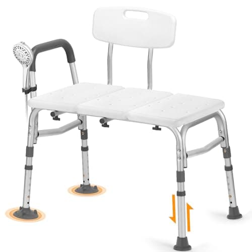 TABEKE Tub Transfer Bench for Bathtub, Tool Free Assembly Shower Chair with Backrest & Armrest, Height Adjustable Shower Bench, Shower Seat for Elderly and Disabled