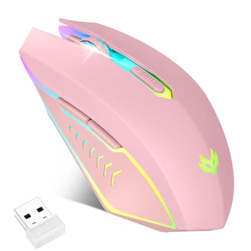 LuLabboard Wireless Gaming Mouse, Rechargeable Computer Mouse, 7-Color LED Light, Ergonomic Mouse with 6 Silent Click Buttons, 3 Adjustable 2400 DPI Wireless Mouse for Laptop,PC,Mac, Pink