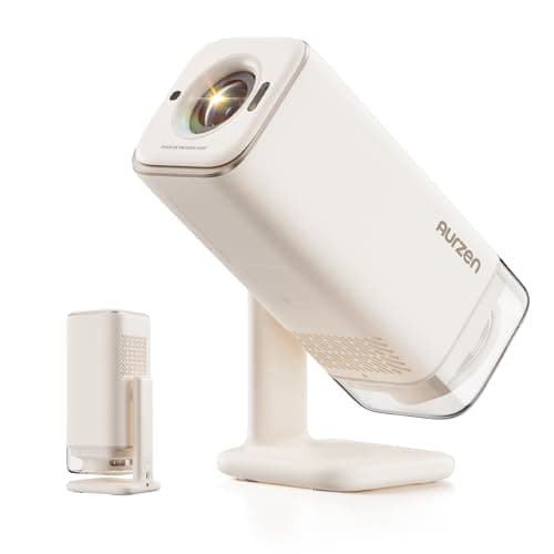 Aurzen BOOM Air Google TV Portable Projector with WiFi and Bluetooth, USB-C Powered, Smart Projector for Outdoor & Home Movie, 4K Supported, Real-Time Focus, Dolby Audio, Adjustable Stand, Off-White