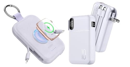 RORRY Portable Charger, 5000mAh Portable Charger Power Bank with Built-in Cables Portable Charger Built in Cables, AC Wall Plug in Portable Charger Power Bank 10000mAh
