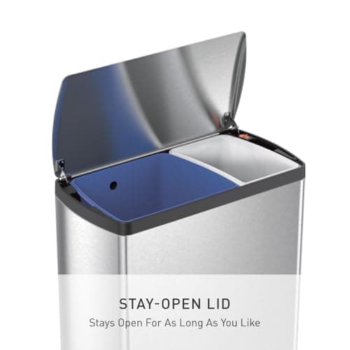 simplehuman Rectangular Dual Compartment Recycling Kitchen Step Trash Can, 46 Liter, Brushed Stainless Steel 7