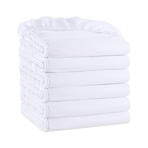 Arkwright Bulk Twin Fitted Sheets - Pack of 6 - Soft Brushed Microfiber Hypoallergenic Bottom Sheet Only with Deep Pocket, Bedding Essentials for Hosts and Hotels, White