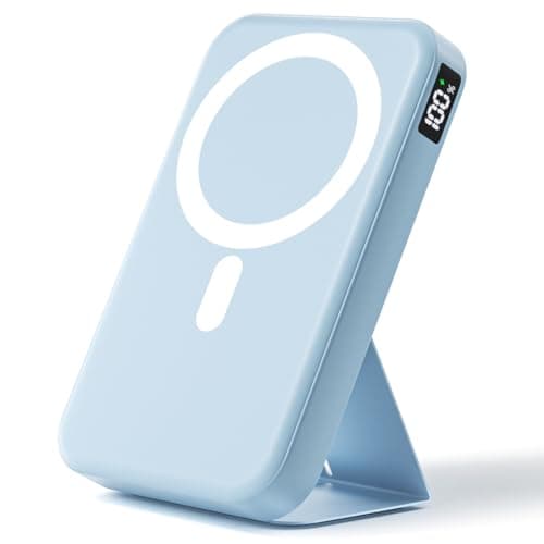 Gxorul Magnetic Portable Charger, 10000mAh Wireless Power Bank with 20W USB-C Fast Charging, Foldable Stand & LED Display Magnetic Battery Pack, Compatible with iPhone 17/16/15/14, Sky Blue