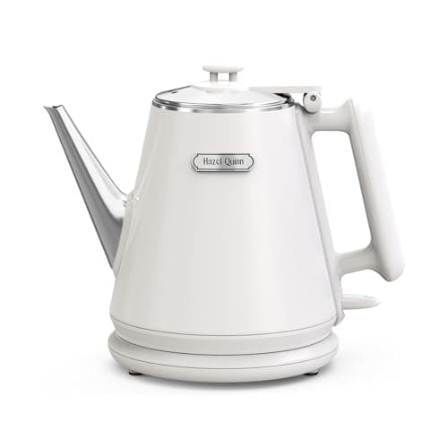 Hazel Quinn Electric Kettle - 1L/34oz Small Tea Kettle, 800W Fast Boil, All 304 Stainless Steel Interior, Double Wall for Cool Touch and Thermal, Auto Shut-Off, BPA-Free, Cordless - Pearl White