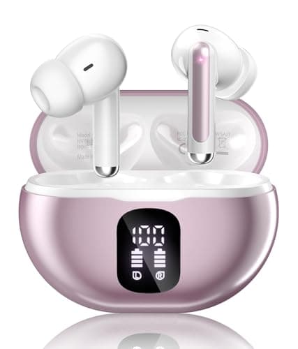 Wireless Earbuds, Bluetooth 5.4 Headphones with 50H Playback, Deep Bass Stereo Ear Buds Clear Calls with LED Power Display, IPX7 Waterproof, in-Ear Earphones with Mic for Phone/Android/iPad, Rose Gold