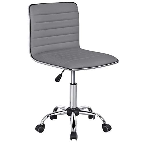 Yaheetech PU Leather Ribbed Armless Task Office Chair, Adjustable Low Back Executive Chair with Wheels Gray