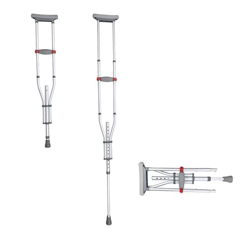 UNLICON Lightweight Adjustable Aluminum Underarm Crutches, Support Up to 300 lbs, Lightweight Folding Crutches Height Range 4’6” to 6’6”, Comfortable Hand Grip and Underarm Pad, 1 Pair