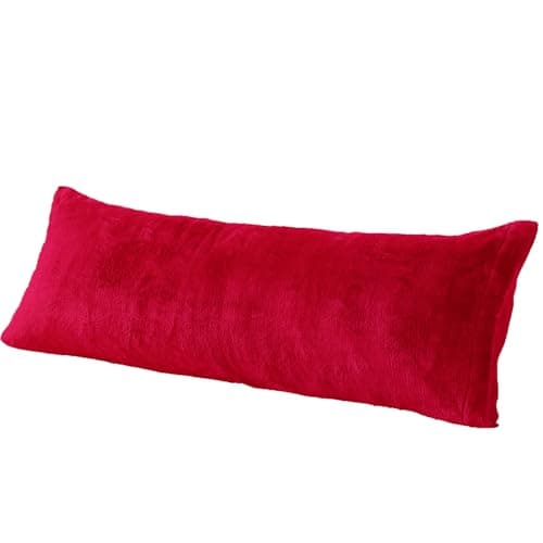 Whatsbedding Sherpa Body Pillow Cover, Ultra Soft Faux Fur Body Pillowcase, Luxury Shaggy Plush Long Pillowcase, Envelope Closure - Red (20x54 inch)
