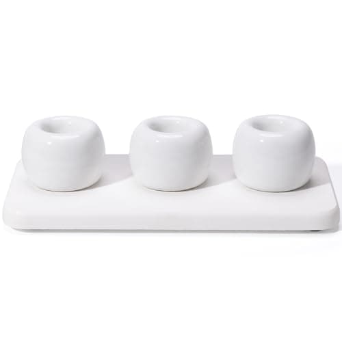 Dersyer 3 Pack Mini Ceramic Toothbrush Holder Stand with 1 Pack Water Absorbing Stone for Bathroom Vanity Countertop, Toothbrush Organizer, White