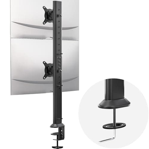 HEMUDU Dual Monitor Articulating Desk Mount Arm Stand - Vertical Stack Screen Supports Two 13 to 34 Inch Computer Monitors with C Clamp