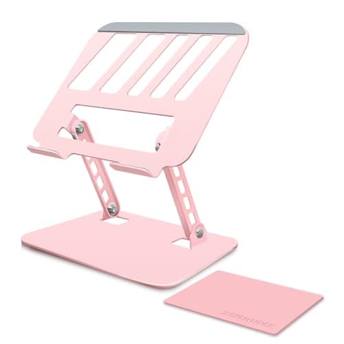 ZSAUTHREE Pink Adjustable Laptop Stand for Desk,Portable Laptop Stand No Need Install,Metal Foldable Laptop Riser,Ventilated Cooling Design,Compatible with 9-15”Laptops&Get a Mouse pad for Free.