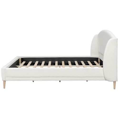 Christopher Knight Home Hazel King Size Bed Frame, Upholstered Platform Bed, Soft Boucle Wingback Headboard, Wood Bed Support and Slats, Curved-Shaped Headboard King Beds for Adult, 45.60" H White 12