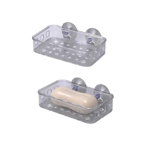 gifthub 2 Pcs Suction Cup Soap Dish Holder, Multi-Purpose Wall Suction Plastic Soap Box Strong Bearing Capacity NO-Drilling for Bathroom, Kitchen Sink, Bar Soap, Sponge