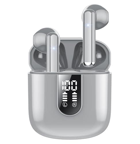 Wireless Earbuds 2024 Bluetooth 5.3 Headphones with HD Mic HiFi Stereo Sound, Wireless Earphones with Dual LED Display Touch Control, IPX7 Waterproof 30H Playtime Mini Ear Buds for iOS Android, Grey