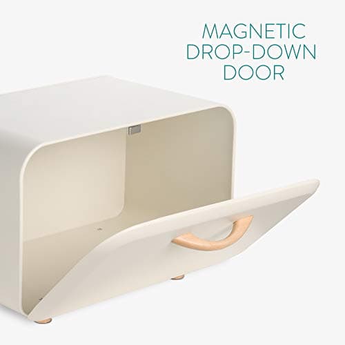 Navaris Bread Box - Metal Bread Bin Storage Tin with Front Opening Drop Down Door for Kitchen Counter or Shelf - Breadbox Storage Container - Cream 6