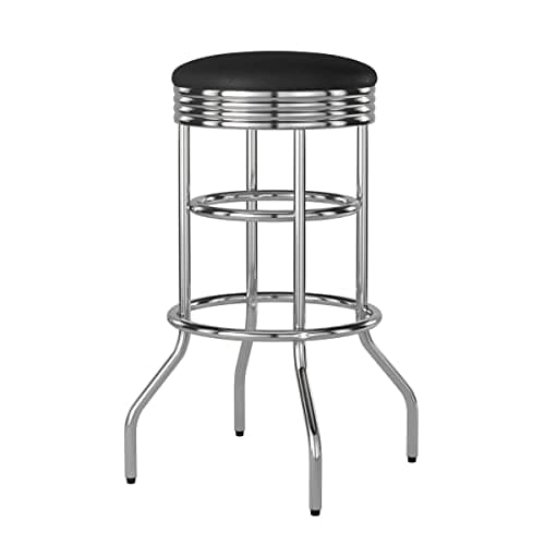 TRINITY Heavy Duty 30-Inch Backless Swivel Bar Stool for Kitchen, Garage, or Workshop, Chrome Finish with Faux Leather Seat, 1 Pack, Black