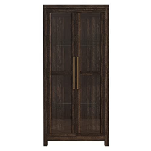 BELLEZE Glass Display Cabinet, Tall Curio Cabinet with Tempered Glass Doors for Living Room, Trophy Display Case - Avalon (Dark Walnut) 6