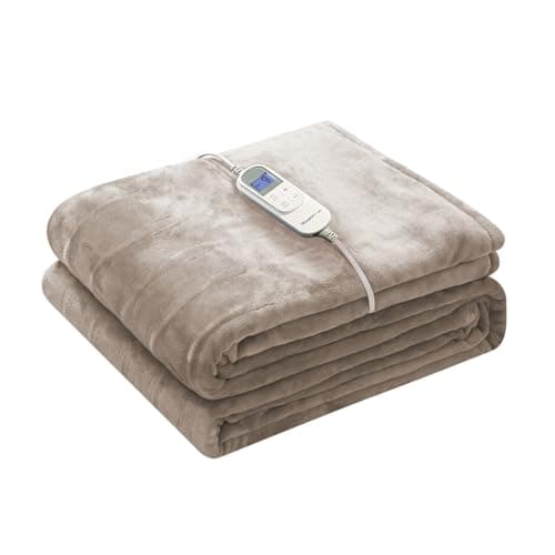 Wapaneus Heated Blanket Electric Blanket 72" x 84" Full Size with 10 Heating Levels and 12 Hours time Settings, Flannel Fast-Heating Electric Blanket, ETL Listed, Machine Washable, Mushroom