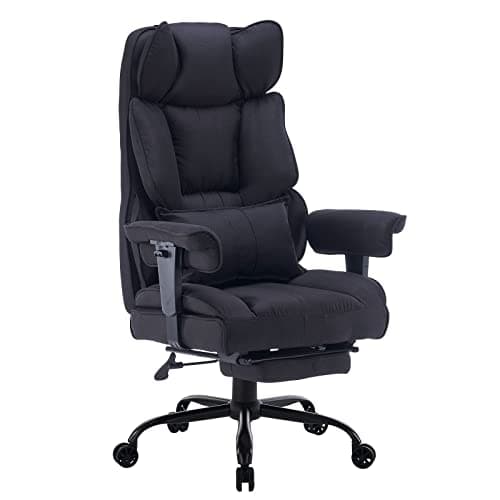 Efomao Big and Tall Office Chair 400 lb Weight Capacity, High Back Executive Office Chair with Foot Rest, Fabric Computer Chair for Back Pain Relief, Black