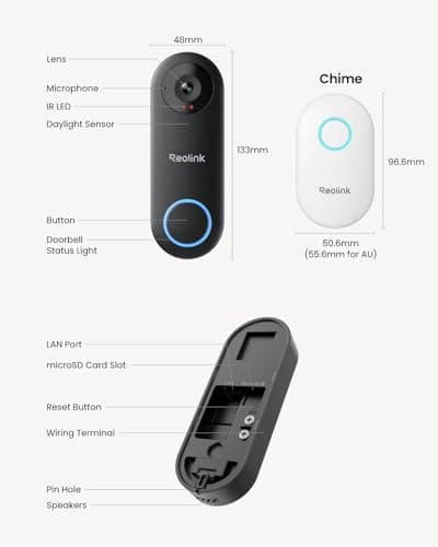 REOLINK Video Doorbell WiFi Camera - Wired 2K Outdoor, 5G&2.4G WiFi, 4:3 Wide View Angle, Smart Detection, Local Storage, No Subscription Front Door Home Security, Customized Chime V2 8