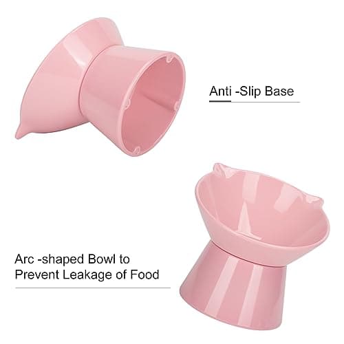 Detachable Elevated Cat Bowls, 15° Tilted Raised Cat Food Bowl Anti-Vomiting,Whisker Friendly, Adjustable Pet Dishes Extra Wide for Protecting Spine, Adult Kitten (Pink 6