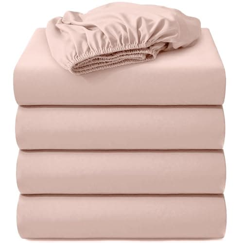 Hotella 4 Pack 100% Microfiber 60"x80" Queen Size Fitted Sheet Only, Hotel Quality Deep Pocket Bottom Sheet, Up to 14 inch Bedding Matress Protector, Snug fit and Non-Fade, Stay in Place, Lotus Pink